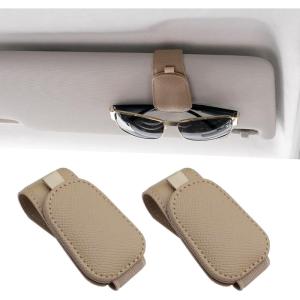 imageYuoyar 2 Packs Magnetic Sunglass Holder for Car Visor  Universal Sunglasses Clip for Different Size Eyeglasses  Convenient Interior Car Accessories GreyBeige