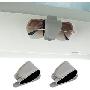 imageYuoyar Magnetic Sunglass Holder Clip for Car Visor  Leather Glasses Case Hangs Sunglasses on Sun Visor  Car Accessory for Holding Sunglasses 2 Grey
