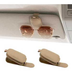 imageYuoyar Sunglass Holder for Car Magnetic Leather Sunglasses Holder and Ticket Card Clip Car Visor Accessories 2 Packs BlackBeige