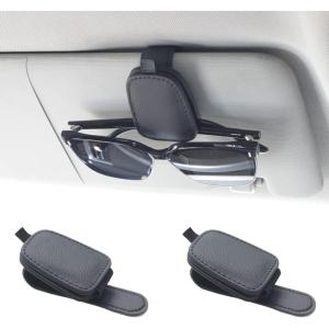 imageYuoyar Sunglass Holder for Car Magnetic Leather Sunglasses Holder and Ticket Card Clip Car Visor Accessories 2 Packs BlackBlack