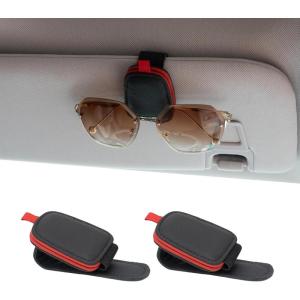 imageYuoyar Sunglass Holder for Car Magnetic Leather Sunglasses Holder and Ticket Card Clip Car Visor Accessories 2 Packs BlackRedBlack