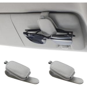 imageYuoyar Sunglass Holder for Car Magnetic Leather Sunglasses Holder and Ticket Card Clip Car Visor Accessories 2 Packs BlackSilver Grey