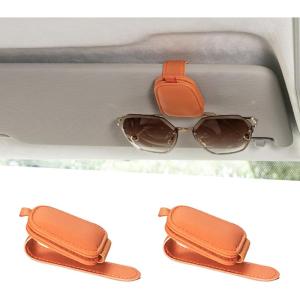 imageYuoyar Sunglass Holder for Car Magnetic Leather Sunglasses Holder and Ticket Card Clip Car Visor Accessories 2 Packs Blackorange