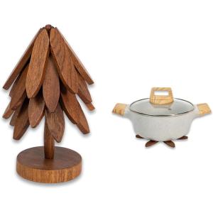 imageYuoyar Trivets Wooden TreeShaped Sapeli Wood Drink Trivets Set for Coffee Table Kitchen Table DecorWood1